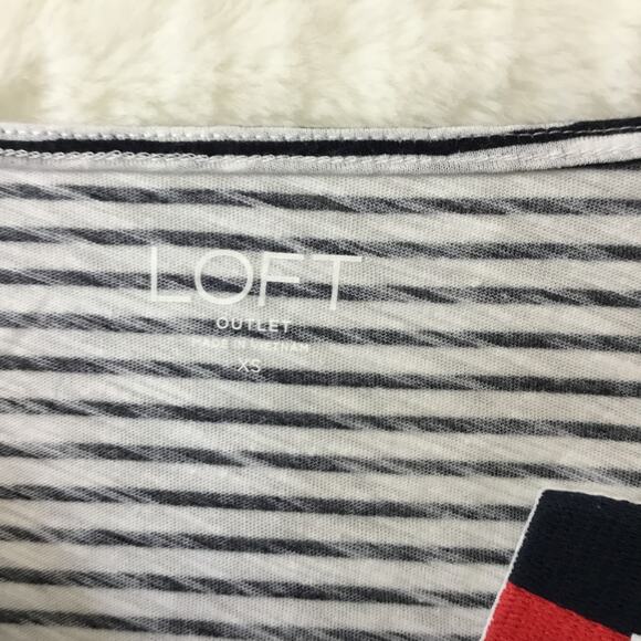 LOFT Blue Striped Floral Split Neck Tee - Picture 5 of 11